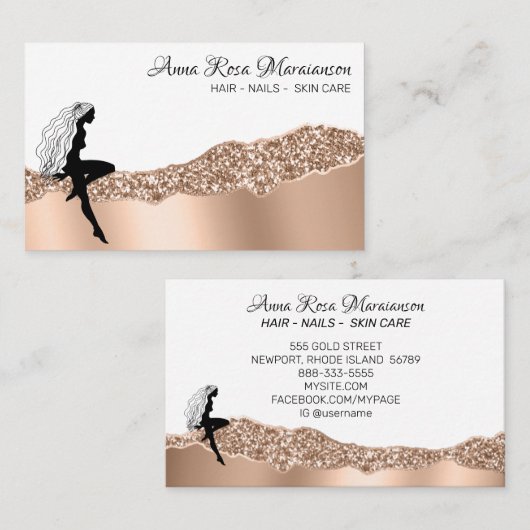 *~* Girly Beauty Roos Gold Hair Goddess Visitekaartje (Voorkant / Achterkant)