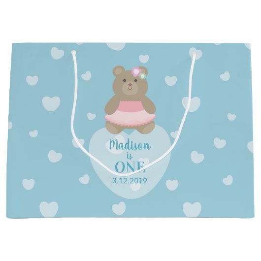 Girly Beer Cub Princess Baby First Birthday Party Groot Cadeauzakje (Voorkant)