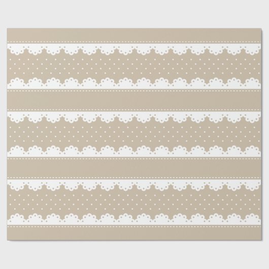 Girly Beige and White Polka Dot Lace Pattern Cadeaupapier (Vlak)