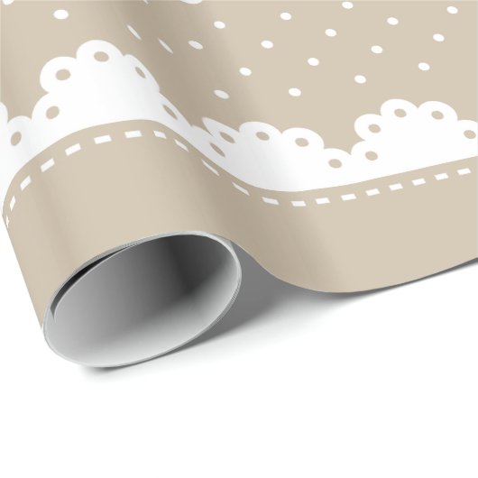 Girly Beige and White Polka Dot Lace Pattern Cadeaupapier (Rol Hoek)