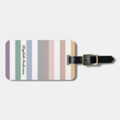 Girly Beige Blue Wide Horizontal Stripes met naam Bagagelabel (Voorkant horizontaal)