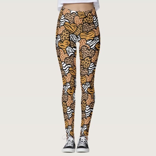 Girly Beige Dierenprint Hart Speels Patroon Leggings (Voorkant)