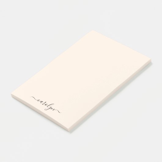 Girly Beige Monogram Modern Script Gepersonaliseer Post-it® Notes (Schuin)