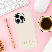 Girly Beige Monogram Modern Script Persoonlijk Case-Mate iPhone Case