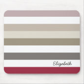 Girly Beige Red Big Horizontale Stripes met naam Muismat (Voorkant)