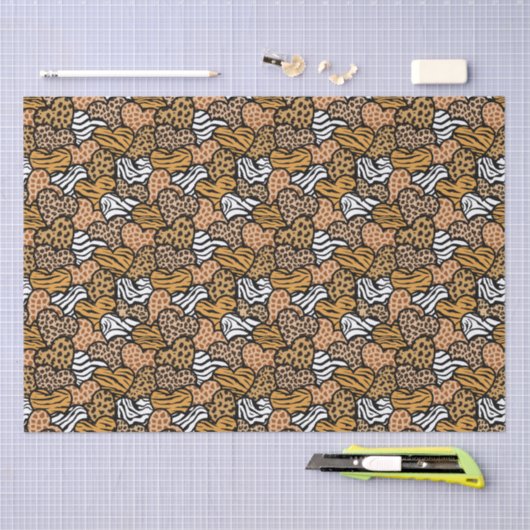 Girly Beige Speelse Dierenprint Harten Naam Tissuepapier (Craft)