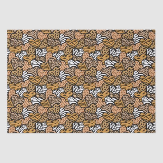 Girly Beige Speelse Dierenprint Harten Naam Tissuepapier (Voorkant)
