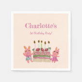 Girly Berry Sweet Bunnies Pink Kids Verjaardagsfee Servet (Voorkant)