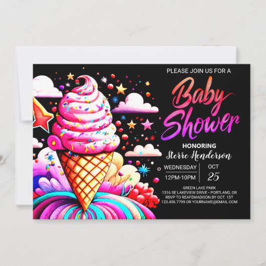 Girly bewerkbaar Ice Cream Baby shower Kaart (Voorkant)