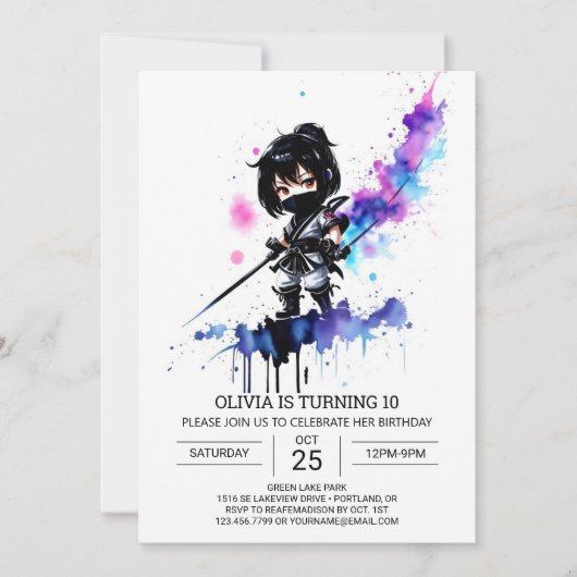 Girly bewerkbare Ninja meisje verjaardag Kaart (Voorkant)