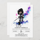 Girly bewerkbare Ninja meisje verjaardag Kaart (Voorkant / Achterkant)