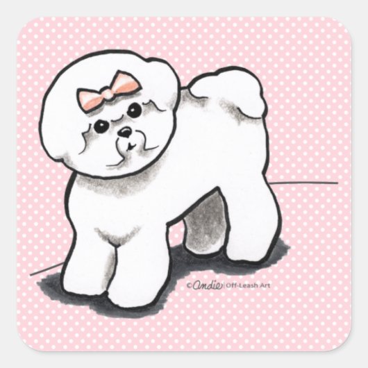 Girly Bichon Frise Vierkante Sticker (Voorkant)
