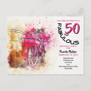Girly Bicycle 50 en Fabulous Birthday Uitnodiging