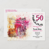 Girly Bicycle 50 en Fabulous Birthday Uitnodiging (Voorkant / Achterkant)