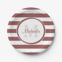 Girly Big Marsala Stripes met naam en monogram