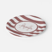 Girly Big Marsala Stripes met naam en monogram Papieren Bordje (Gekanteld)