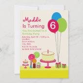 Girly Birthday Party - Cake Balloons Snoep Cupcake Kaart (Voorkant)