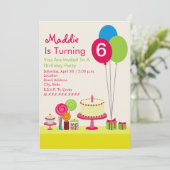 Girly Birthday Party - Cake Balloons Snoep Cupcake Kaart (Staand voorkant)