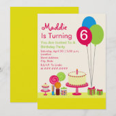 Girly Birthday Party - Cake Balloons Snoep Cupcake Kaart (Voorkant / Achterkant)