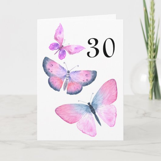 Girly Birthday Pink Butterfly Waterverf elk jaar Kaart (Voorkant)
