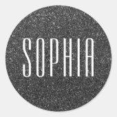 Girly Black and White Glitter Naam Schattige Spark Ronde Sticker (Voorkant)