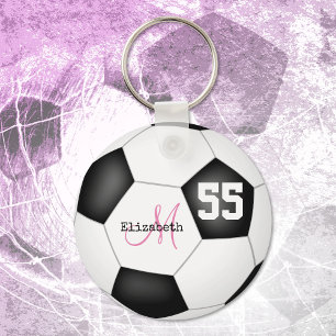 girly black and white soccer ball personalized sleutelhanger