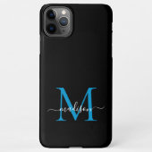 Girly Black Blue Monogram Vrouwelijk Script Naam iPhone Hoesje (Achterkant)