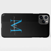 Girly Black Blue Monogram Vrouwelijk Script Naam iPhone Hoesje (Achterkant horizontaal)
