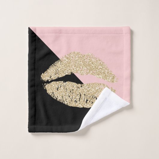 Girly Black Blush Pink Chic Glitter Lips Bad Handdoek (Wasdoekje)