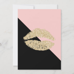 Girly Black Blush Pink Chic Glitter Lips Bedankkaart
