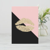 Girly Black Blush Pink Chic Glitter Lips Bedankkaart (Staand voorkant)