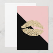 Girly Black Blush Pink Chic Glitter Lips Bedankkaart (Voorkant / Achterkant)