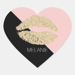 Girly Black Blush Pink Chic Glitter Lips Hart Sticker
