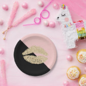 Girly Black Blush Pink Chic Glitter Lips Papieren Bordje (Feest)