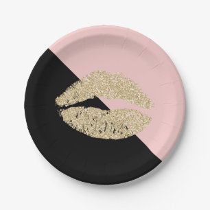 Girly Black Blush Pink Chic Glitter Lips Papieren Bordje