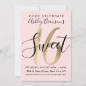 Girly Black Blush Pink Gold Foil Sweet 16 Kaart (Voorkant)