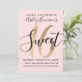 Girly Black Blush Pink Gold Foil Sweet 16 Kaart (Staand voorkant)
