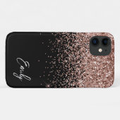 Girly Black Blush roze Rose Gold Glitter Monogram Case-Mate iPhone Case (Achterkant (horizontaal))