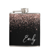 Girly Black Blush roze Rose Gold Glitter Monogram Heupfles (Voorkant)