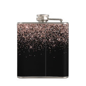 Girly Black Blush roze Rose Gold Glitter Monogram Heupfles (Achterkant)