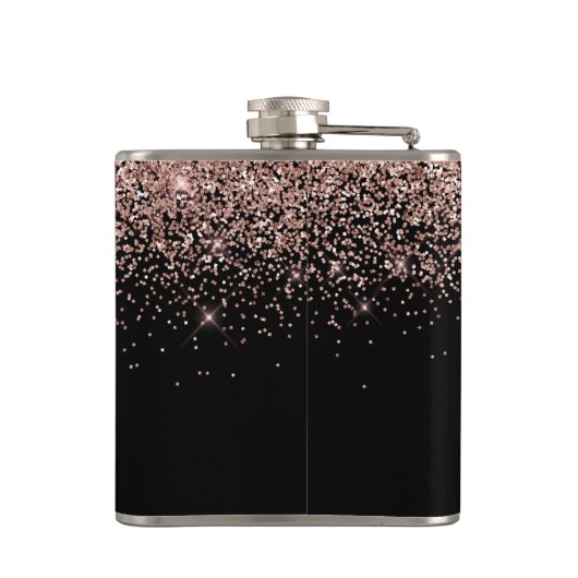 Girly Black Blush roze Rose Gold Glitter Monogram Heupfles (Achterkant)