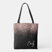 Girly Black Blush roze Rose Gold Glitter Monogram Tote Bag (Achterkant)