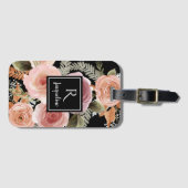 Girly Black BOHO Waterverf Floral Greenery Name Bagagelabel (Voorkant (horizontaal))