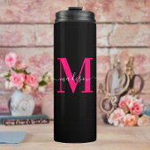 Girly Black & Bold Hot Pink Monogram Initiaal Thermosbeker