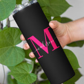 Girly Black & Bold Hot Pink Monogram Initiaal Thermosbeker