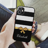 Girly Black Bold Stripes Golden BOW gepersonalisee Case-Mate iPhone Case