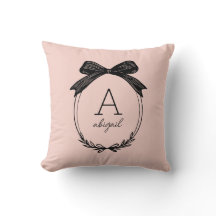 Girly Black Bow Modern Script Blush Pink Monogram