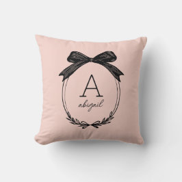 Girly Black Bow Modern Script Blush Pink Monogram Kussen
