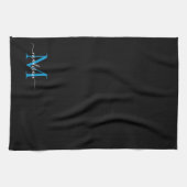 Girly Black Bright Ocean Blue Monogram Script Naam Theedoek (Horizontaal)