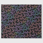Girly Black Butterfly Pattern Iridescent Cadeaupapier (Vlak)
